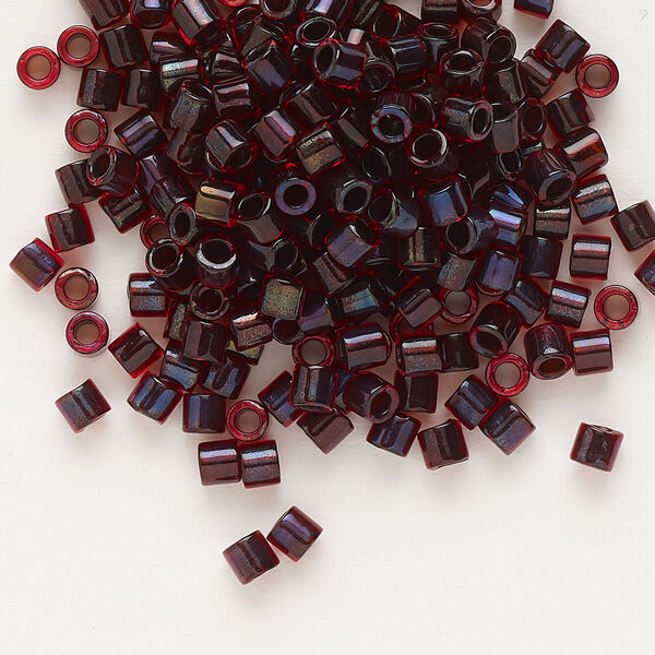 Seed bead, Delica®, glass, pkg/7.5g, #8 round, translucent garnet-lined luster ruby (DBL-0297). image number 0