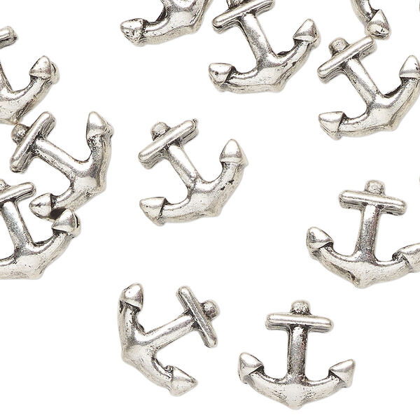 Bead, antique silver-finished "pewter" (zinc-based alloy), 12x11mm anchor. Sold per pkg of 20. image number 0