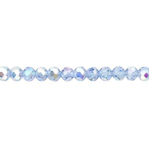 Bead 1pk 32 facets translucent light blue AB, Celestial Crystal® 4mm round 15.5-16 inch