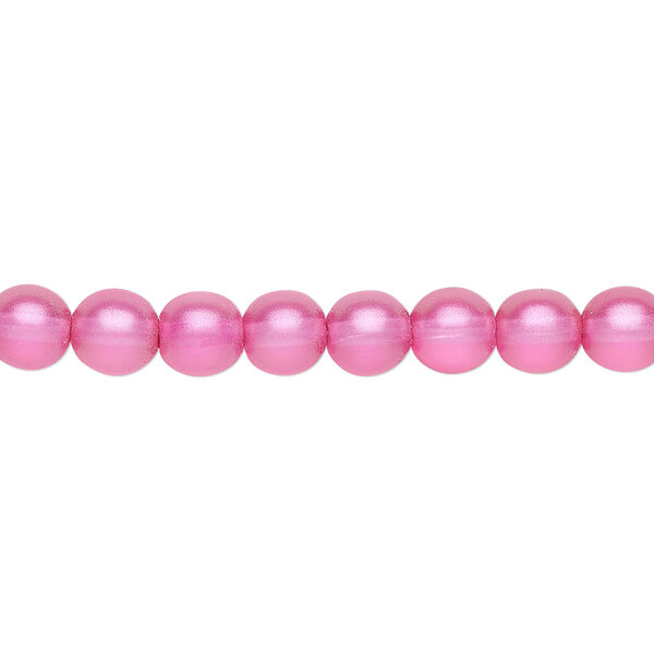 Bead, Czech pressed glass, pearlized pink, 6mm round. Sold per 15-1/2" to 16" strand, approximately 65 beads. image number 0