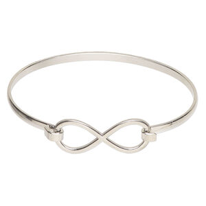 Bracelet, bangle 1pkg1, silver-finished steel, 15mm infinity, 7 inches with hook closure.