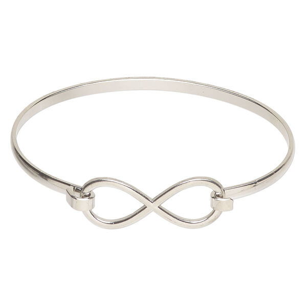 Bracelet, bangle 1pkg1, silver-finished steel, 15mm infinity, 7 inches with hook closure. image number 0