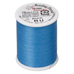 Thread, Nozue Sonoko, nylon, blue, 0.29mm diameter, 8-pound test. Sold per 110-yard spool.