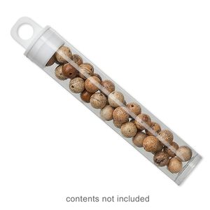 Vial, plastic, clear and white, 3 x 9/16 inch cylinder with hang tab. Sold per pkg of 100.