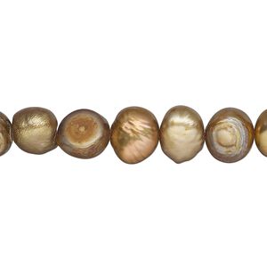 Pearl, cultured freshwater (dyed), cinnamon, 8-9mm flat-sided potato, D grade, Mohs hardness 2-1/2 to 4. Sold per 16-inch strand.