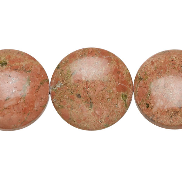 Red unakite 1pkg1, puffed flat round bead natural, 15 inch 20mm image number 0