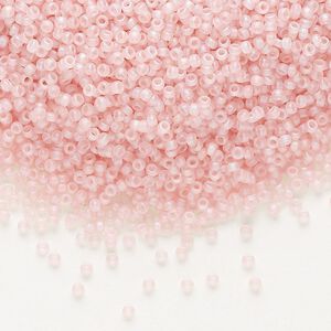 Seed bead, Miyuki, glass, pkg/35g, #15 rocaille, translucent matte rainbow pink mist, (RR-155FR).