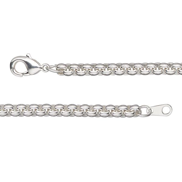 Chain, silver-plated brass, 3.5mm rolo, 18 inches with lobster claw clasp. Sold individually. image number 0
