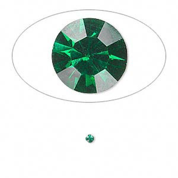 Chaton, glass rhinestone, emerald green, foil back, 2.0-2.1mm faceted round, PP14. Sold per pkg of 72. image number 0