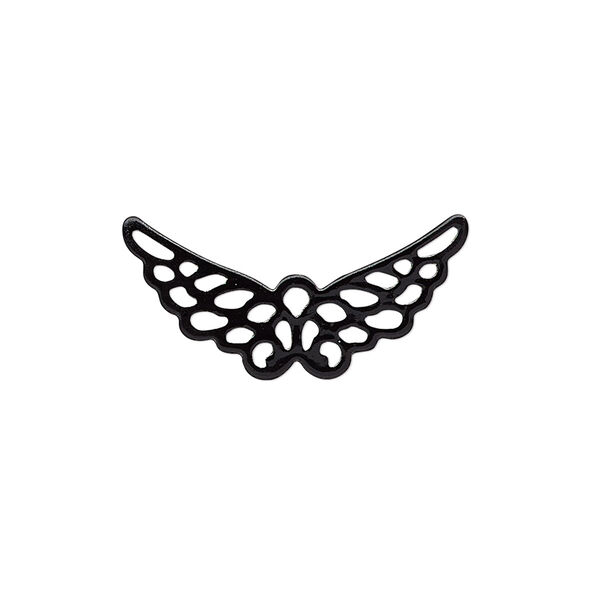 Charm, painted steel, black, 25x12mm wing with cutout. Sold per pkg of 10. image number 0