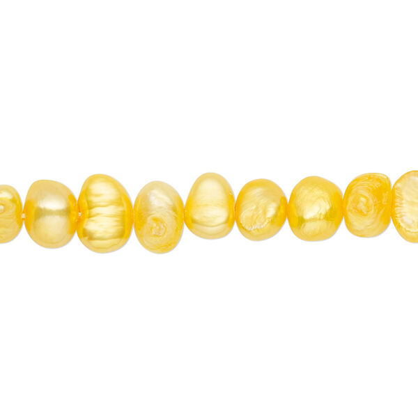 Pearl, cultured freshwater (dyed), mango, 5-6mm flat-sided potato with 0.4-0.6mm hole, D grade, Mohs hardness 2-1/2 to 4. Sold per 14-inch strand. image number 0