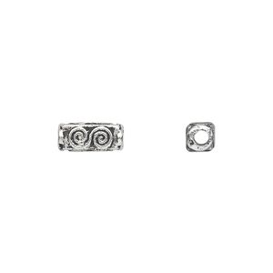 Bead, antique silver-plated "pewter" (zinc-based alloy), 10x4mm double-sided square tube with double "S" design. Sold per pkg of 50.
