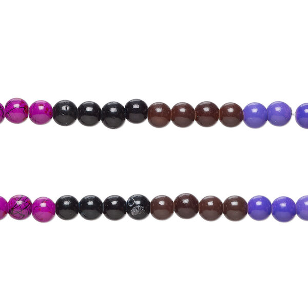Bead, crackle glass, opaque mixed colors, 8-8.5mm round. Sold per pkg of (2) 7-inch strands, approximately 50 beads. image number 0