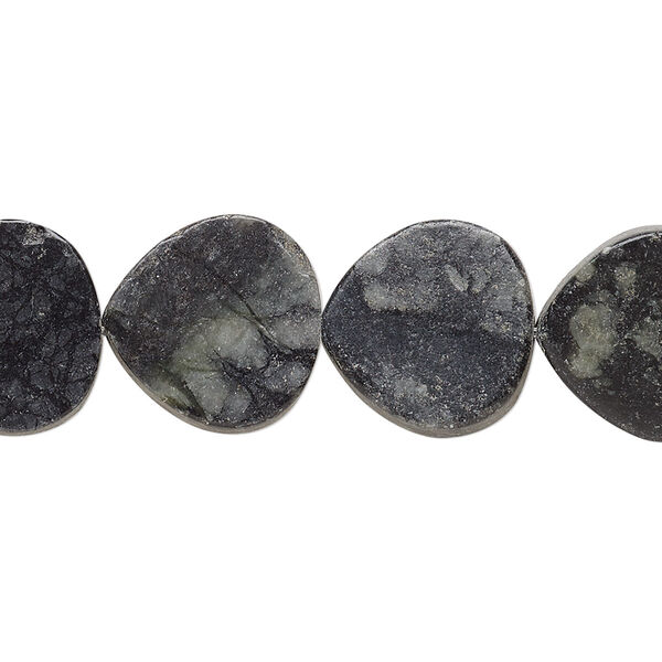 Bead, Picasso serpentine (natural), 14mm-15x14mm flat teardrop, B- grade, Mohs hardness 2-1/2 to 6. Sold per 15-inch strand. image number 0