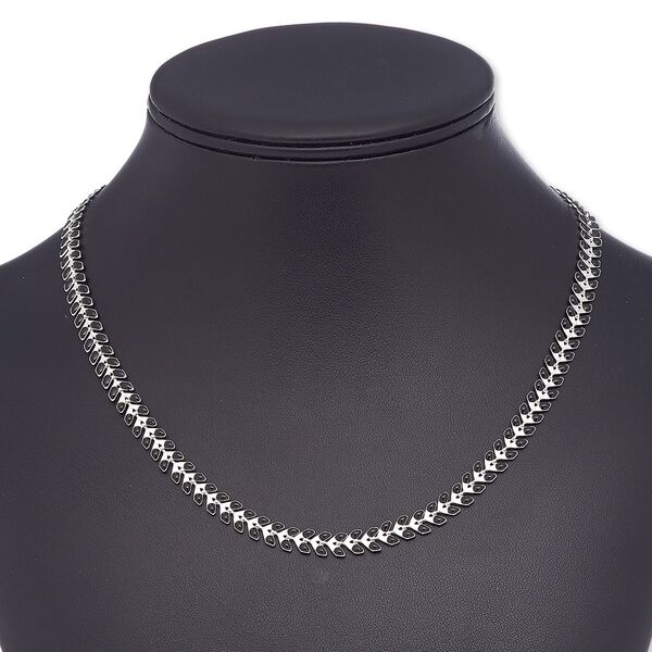 Necklace, epoxy and silver-plated brass, black, 6.5mm wide with wreath design, 18 inches with 2-inch extender chain and lobster claw clasp. Sold individually. image number 0