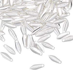 Drop, silver-plated brass, 9x3mm teardrop. Sold per pkg of 100.