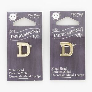 Bead, gold-finished "pewter" (zinc-based alloy), 13x12mm top-drilled alphabet letter D with 2mm hole. Sold per pkg of 2.
