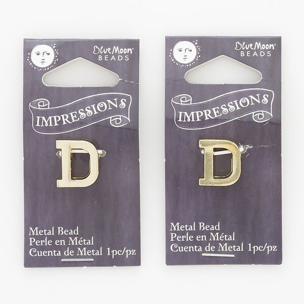 Bead, gold-finished "pewter" (zinc-based alloy), 13x12mm top-drilled alphabet letter D with 2mm hole. Sold per pkg of 2. image number 0