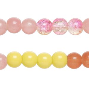 Bead, glass, opaque and translucent multicolored, 8-8.5mm round. Sold per pkg of (2) 7-inch strands, approximately 50 beads.