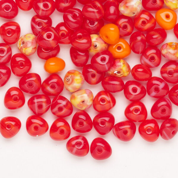 Bead mix glass 102pk 4mm-5x4mm triangle rondelle, opaque red orange yellow-orange image number 0