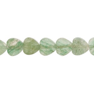 Green aventurine 1pkg1, flat heart bead natural, 15 inch 8-9mm