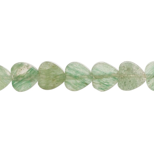 Green aventurine 1pkg1, flat heart bead natural, 15 inch 8-9mm image number 0