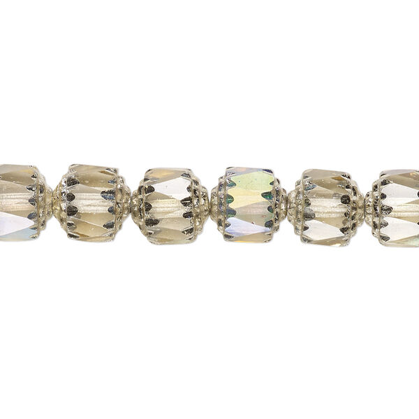 Bead, Czech dipped décor glass, smoke Apollo AB, 8mm round cathedral. Sold per 15-1/2" to 16" strand. image number 0