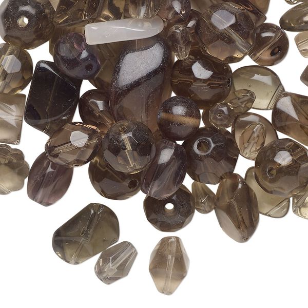 Bead mix, glass, translucent multi-grey, 5mm-30x19mm mixed shapes. Sold per 1/4-pound pkg, approximately 90 beads. image number 0