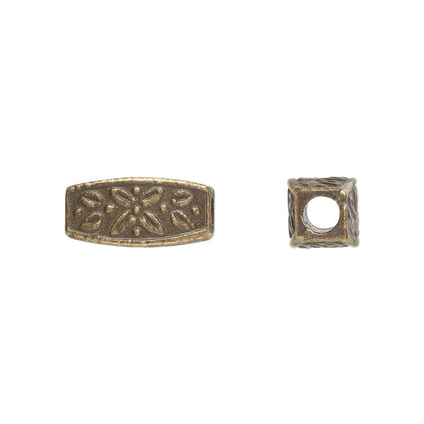 Bead, antique brass-plated "pewter" (zinc-based alloy), 13x6mm squared oval. Sold per pkg of 20. image number 0