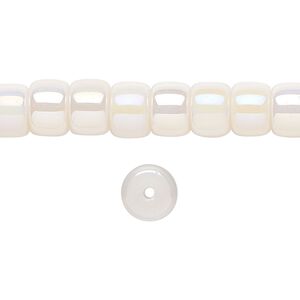 Bead, glass, opaque light pink rainbow, 8x6mm barrel. Sold per 15-1/2 to 16-inch strand.