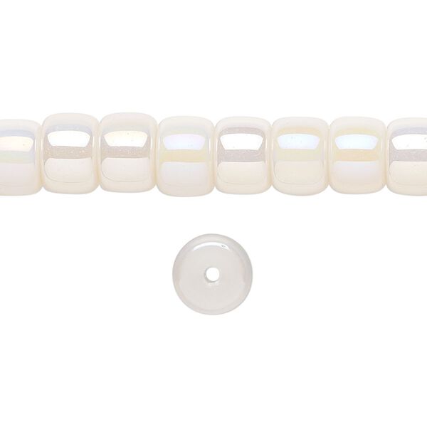 Bead, glass, opaque light pink rainbow, 8x6mm barrel. Sold per 15-1/2 to 16-inch strand. image number 0