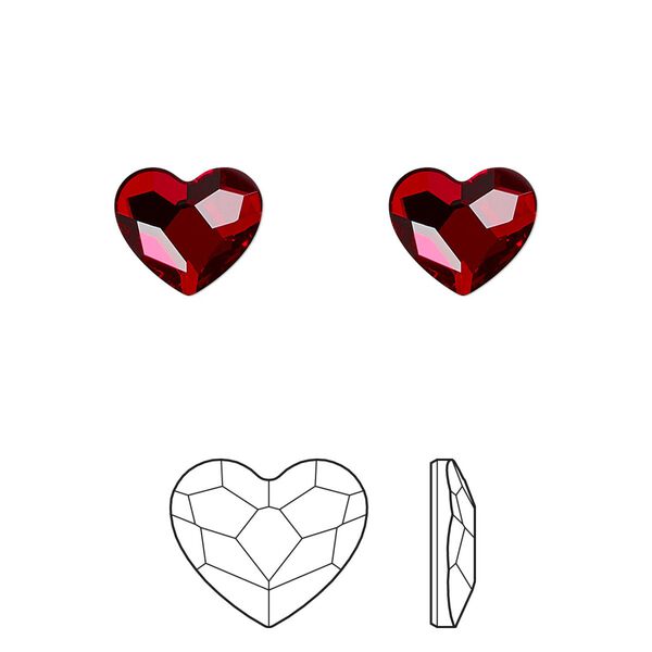 Flat back 2pk light Siam foil back, Crystal Passions® hotfix rhinestone 10x8.5mm heart 2808HF image number 0