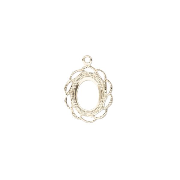 Drop, glue-in, 14Kt gold-filled, 14x12mm oval with 8x6mm oval setting and open back. Sold individually. image number 0