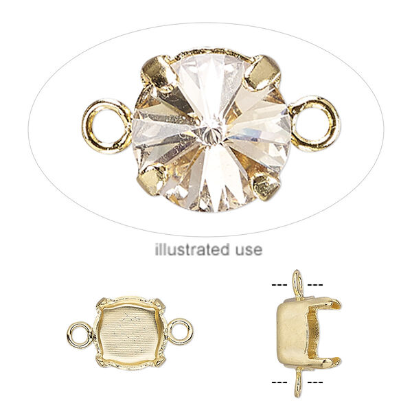 Link, gold-plated brass, 8mm with SS39 4-prong chaton setting. Sold per pkg of 6. image number 0