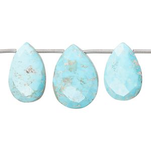 Imperial crown turquoise 1pkg5, hand-cut top-drilled faceted puffed teardrop bead natural 13x8mm-21x15mm