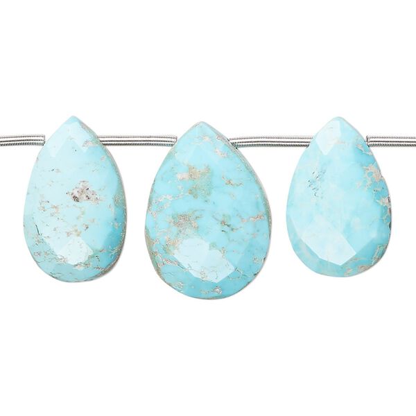 Imperial crown turquoise 1pkg5, hand-cut top-drilled faceted puffed teardrop bead natural 13x8mm-21x15mm image number 0