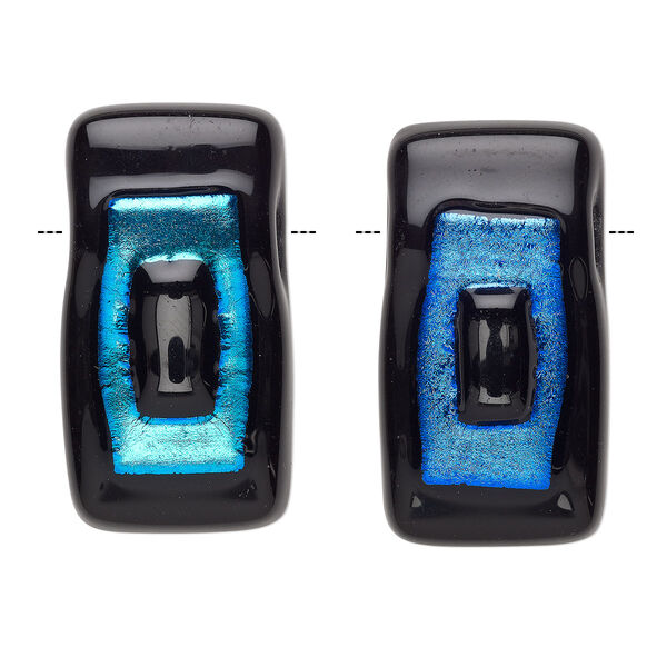 Bead, Paula Radke, dichroic glass, opaque blue / cobalt blue / black, 40x21mm-42x23mm top-drilled stacked rectangle. Sold individually. image number 0