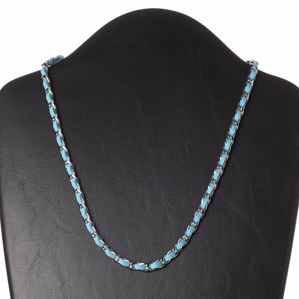 Necklace, faux suede / imitation rhodium-plated steel / silver-finished brass, light blue, 6mm wide, 18 inches with 2-inch extender chain and lobster claw clasp. Sold individually. image number 0