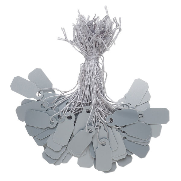 Tag, PVC plastic and cotton, silver, 4/5 x 2/5 inch. Sold per pkg of 100. image number 0