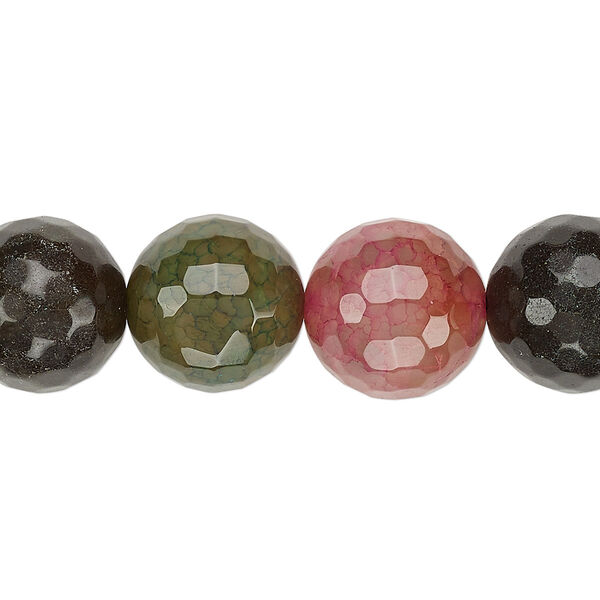 Bead, agate and Malaysia "jade" (dyed / heated), multicolored, 13-14mm faceted round, B grade, Mohs hardness 6-1/2 to 7. Sold per 15-inch strand. image number 0