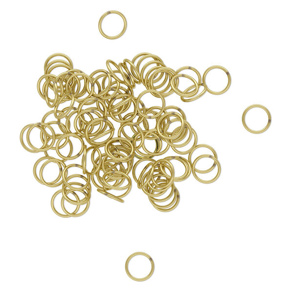 Jump ring, brass, 8mm soldered round, 6.4mm inside diameter, 20 gauge. Sold per pkg of 100. image number 0