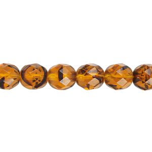 Bead, Czech fire-polished glass, tortoise, 8mm faceted round. Sold per 15-1/2" to 16" strand, approximately 50 beads.