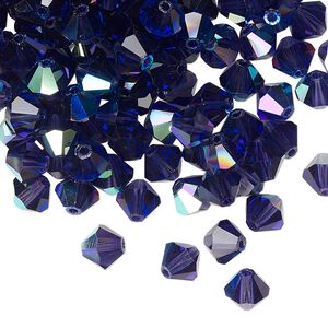 Bead 24pk deep tanzanite AB, Preciosa Czech crystal 6mm bicone