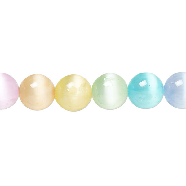 Bead assortment, selenite (dyed / coated), pkg/16 inches, 8mm round, B+ grade, multicolored. image number 0