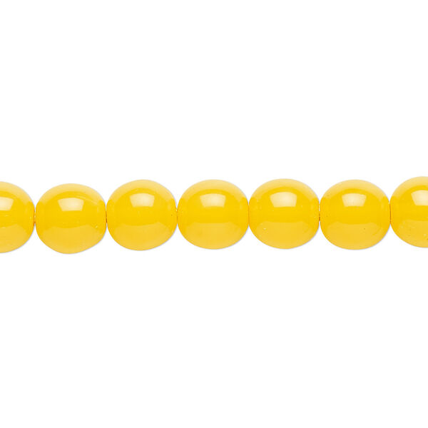 Bead, Czech dipped décor glass druk, yellow, 8mm round. Sold per 15-1/2" to 16" strand. image number 0