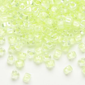 Seed bead, Miyuki, glass, transparent clear color-lined lime, (TR1119), #5 triangle. Sold per 250-gram pkg.