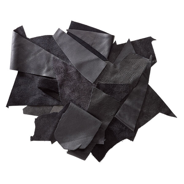 Leather scrap mix (dyed), black tones, mixed shape. Sold per 1/2 pound pkg. image number 0