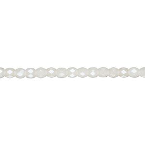 Bead, Czech fire-polished glass, light ivory luster, 3mm faceted round. Sold per pkg of 1,200 (1 mass).