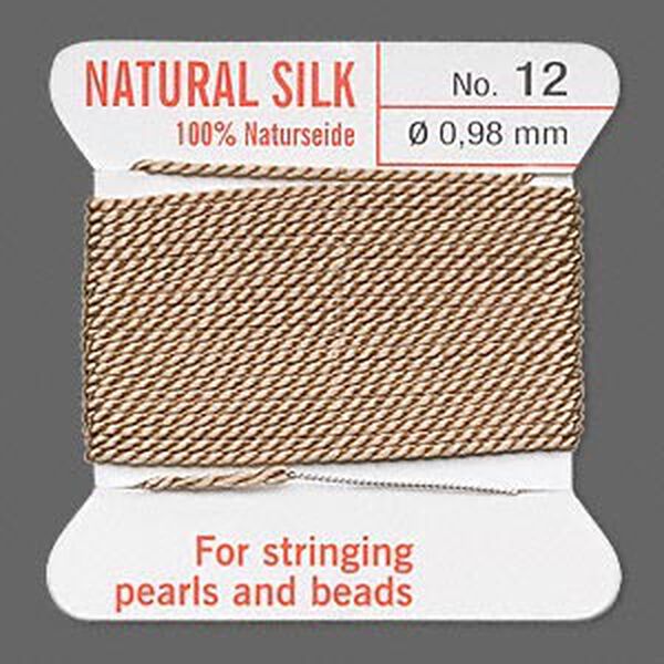 Thread, Griffin, silk, beige, size #12. Sold per 2-meter card (approximately 78 inches). image number 0
