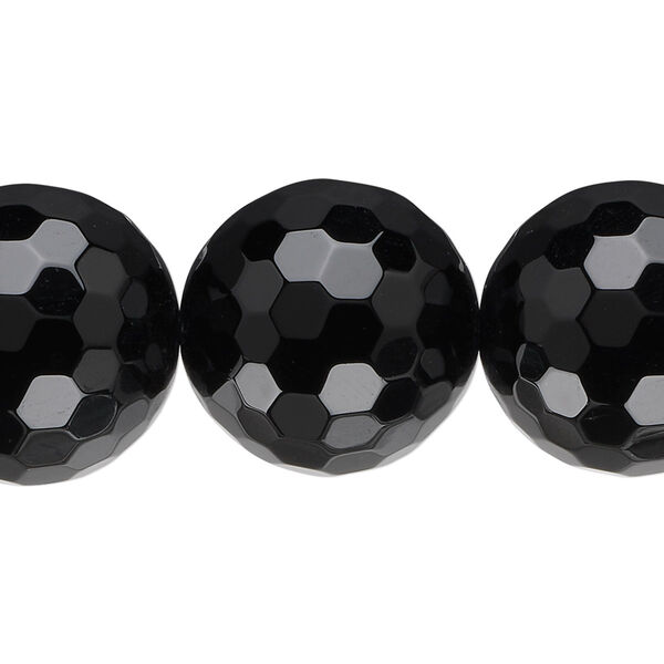 Bead, black onyx (dyed), 20mm faceted round, B grade, Mohs hardness 6-1/2 to 7. Sold per 15-1/2" to 16" strand. image number 0